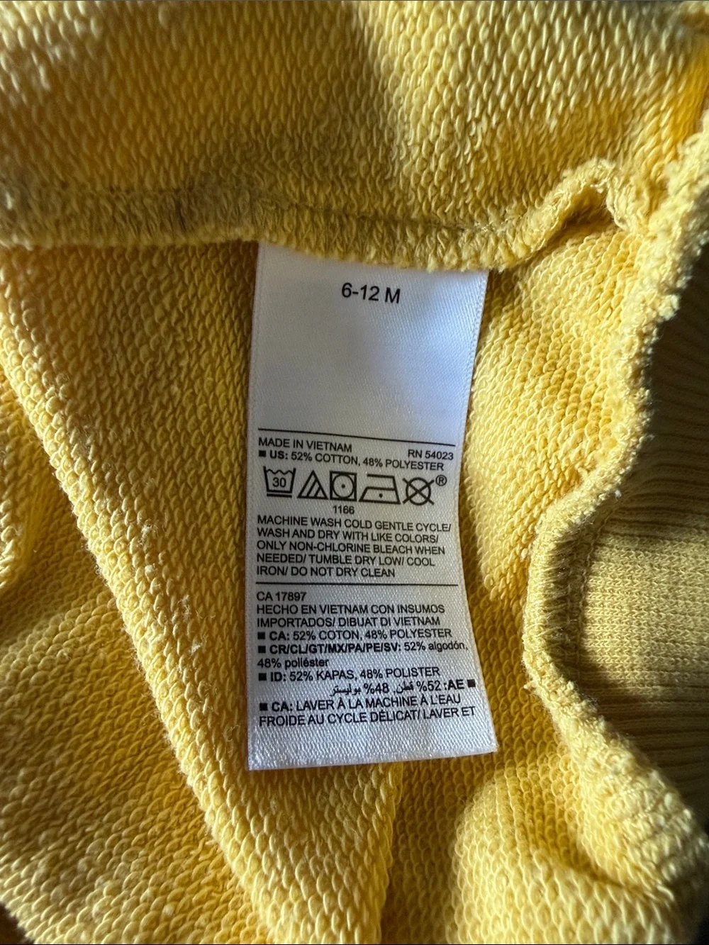 Old Navy Baby Sweatshirt Yellow Crewneck 6-12M